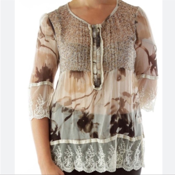 Sundance Sheer Laced Sleeves Boho Top. Size PM. P/A1721 - Picture 1 of 8